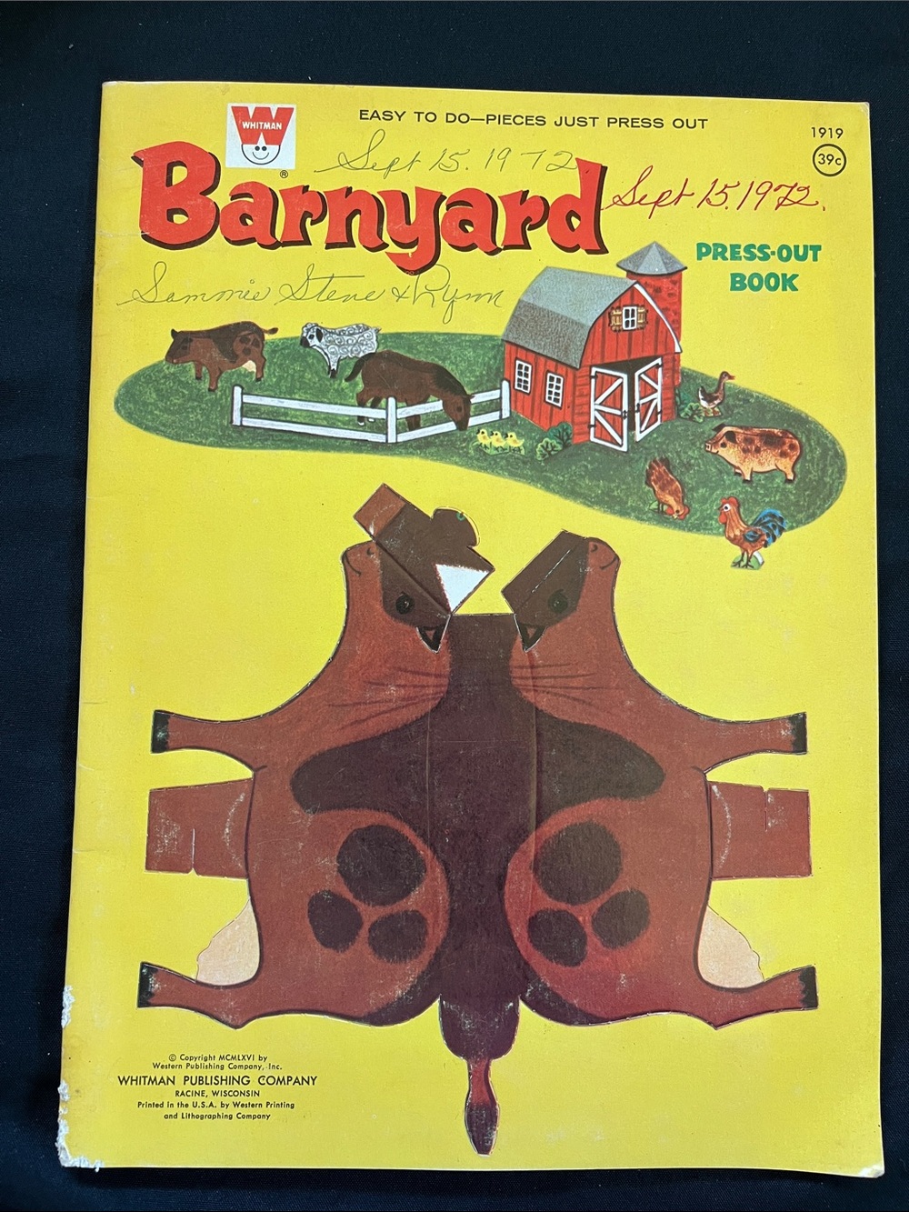 1966 WHITMAN Barnyard Press-Out Book 1919 Vtg Farm Animals MCM Racine WI